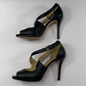 Michael Kors Black Leather Peep-Toe High Heel Sandals